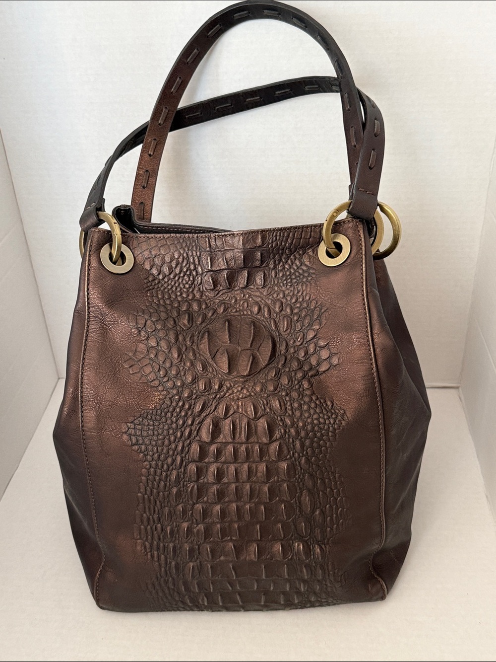 Vintage Donald J Pliner Couture Made in Italy crocodile-embossed bronze leather